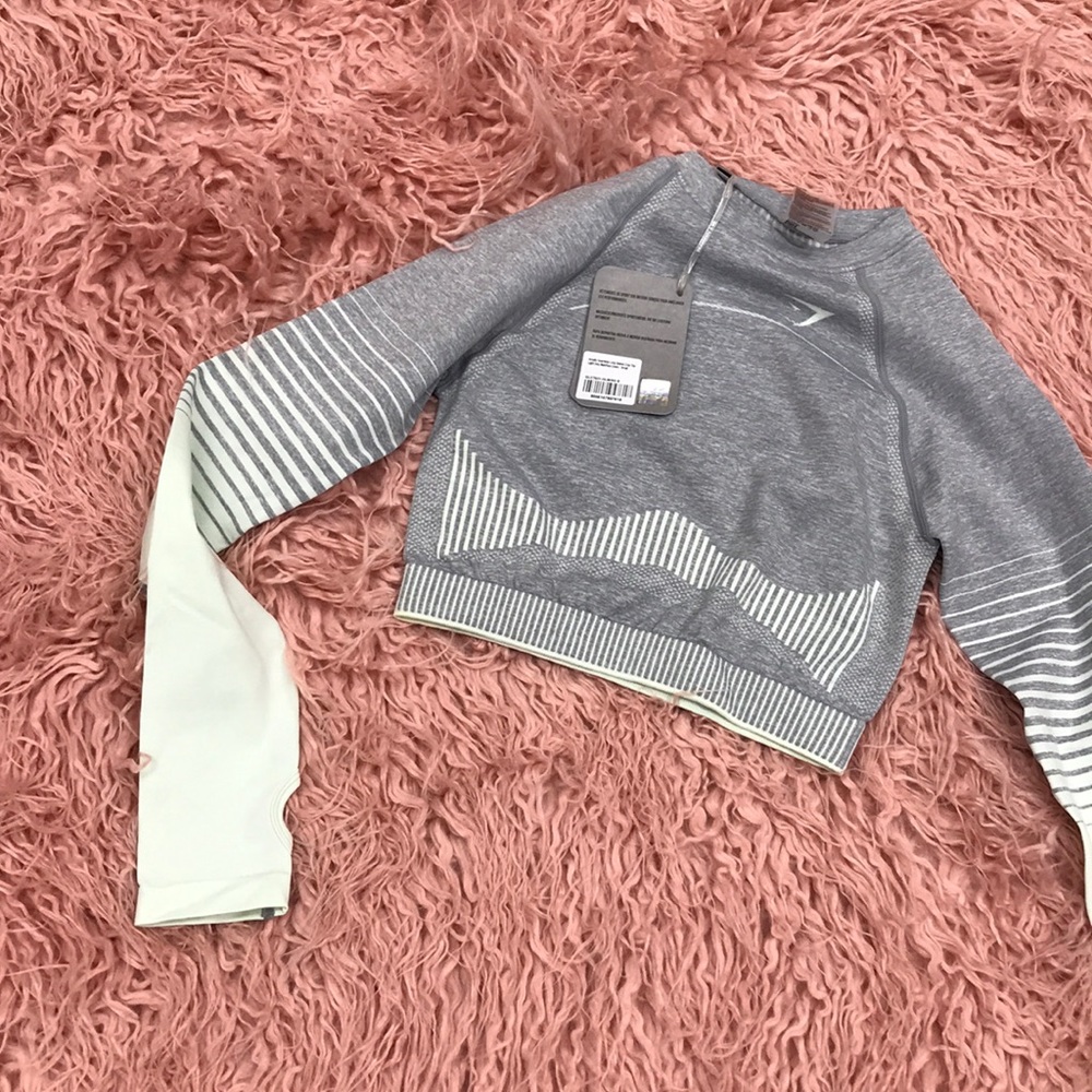 NWT Light Grey / Sea Green Long Sleeve Crop Top